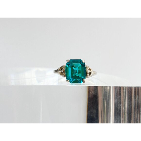 Sarah Coventry Teal Tourmaline Emerald Cut 925 Sterling Silver Vintage Ring sz 7 - Picture 12 of 12
